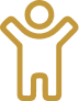 Happy child with arms raised celebrating joy and success in a simple line icon style