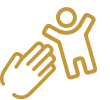 Illustration of a hand reaching toward a standing figure, symbolizing help, support, and human connection.