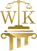 WK law firm logo with scales of justice and classical columns in gold