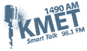 KMET 1490 AM Smart Talk 98.1 FM radio station logo with vintage microphone icon