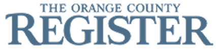 The Orange County Register newspaper logo featuring blue text on white background