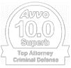Avvo 10.0 Superb Rating - Excellent Criminal Defense Attorney Badge